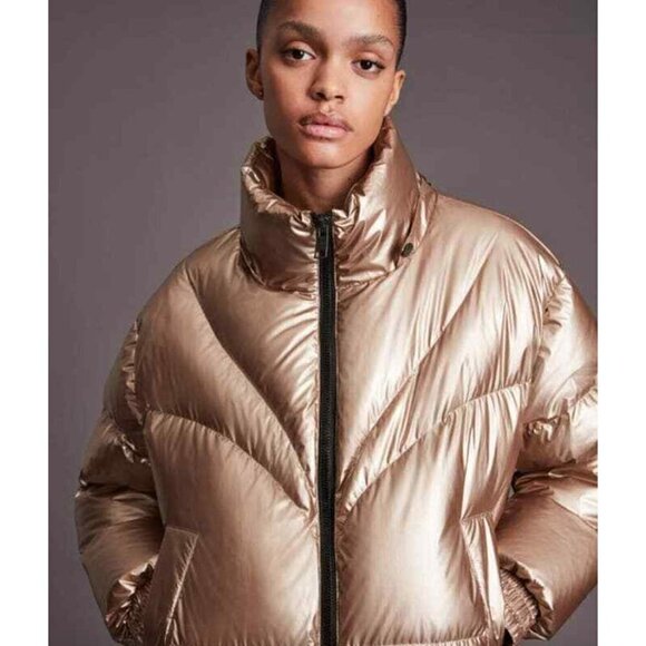 AllSaints Mika Metallic Puffer Gold Womens Size 4 - Picture 12 of 12